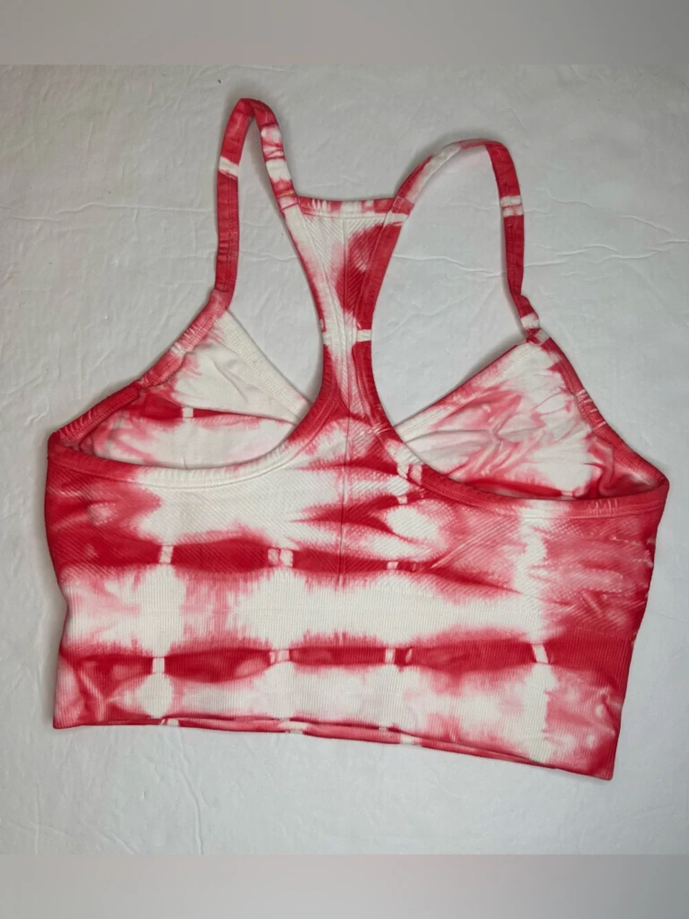 NUX Red & White Active Tie-Dye Ribbed Racerback Bralette Sport Bra Size M